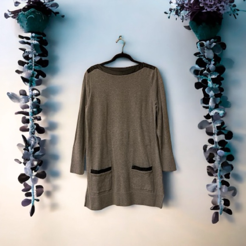 Jeanne Pierre Grey Knit Sweater Dress/Tunic w/Faux Leather Accents - Picture 3 of 12